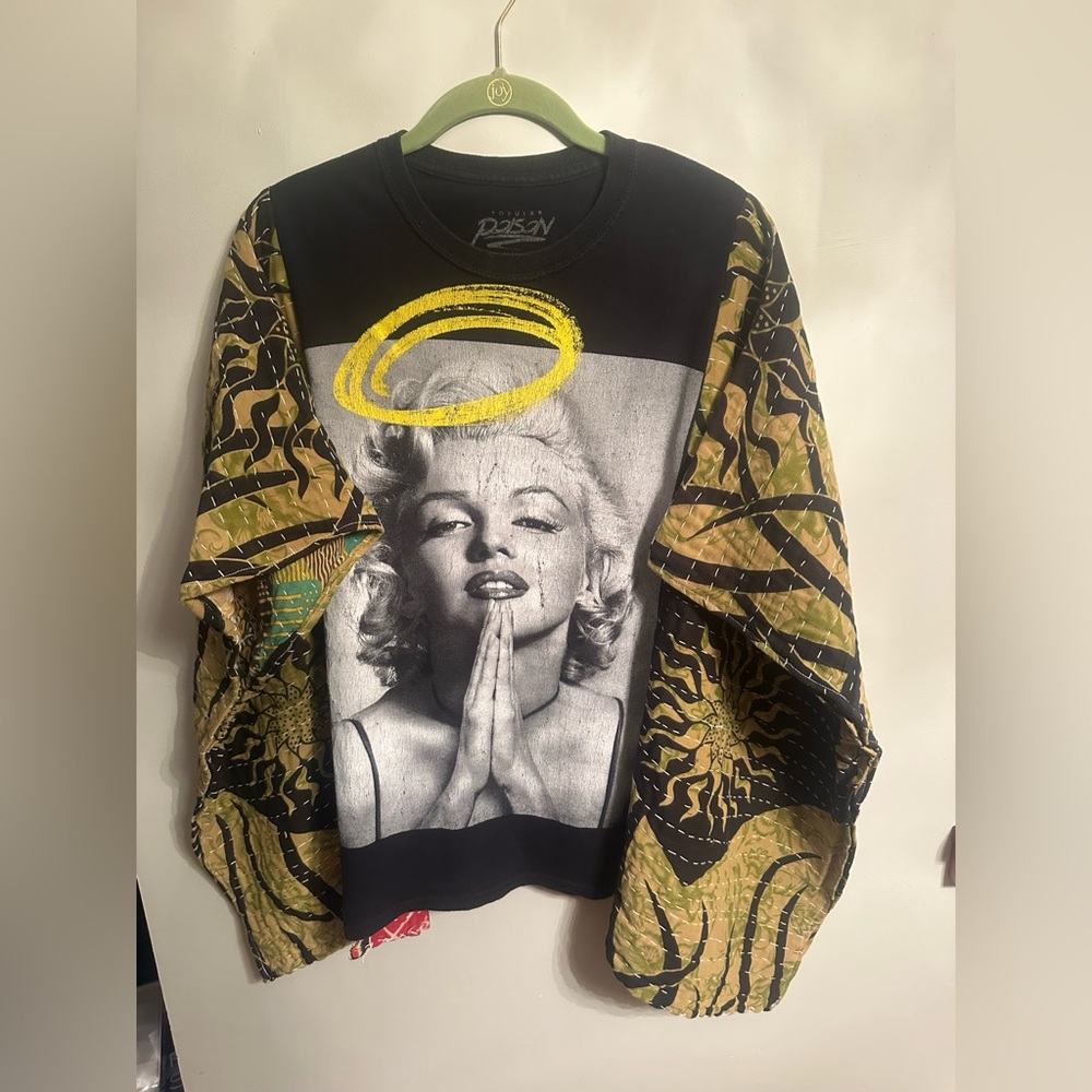 Marilyn Monroe graphic t shirt with kantha sleeves